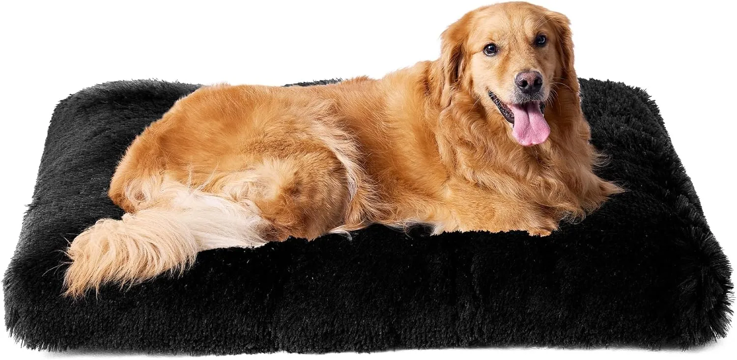EHEYCIGA Fluffy Dog Crate Bed for Extra Large Sizes, Plush Faux Fur Crate Pad, Calming Anti Anxiety XL Bed, Washable Soft Warm Dog Mat with Non-Slip Bottom, Black