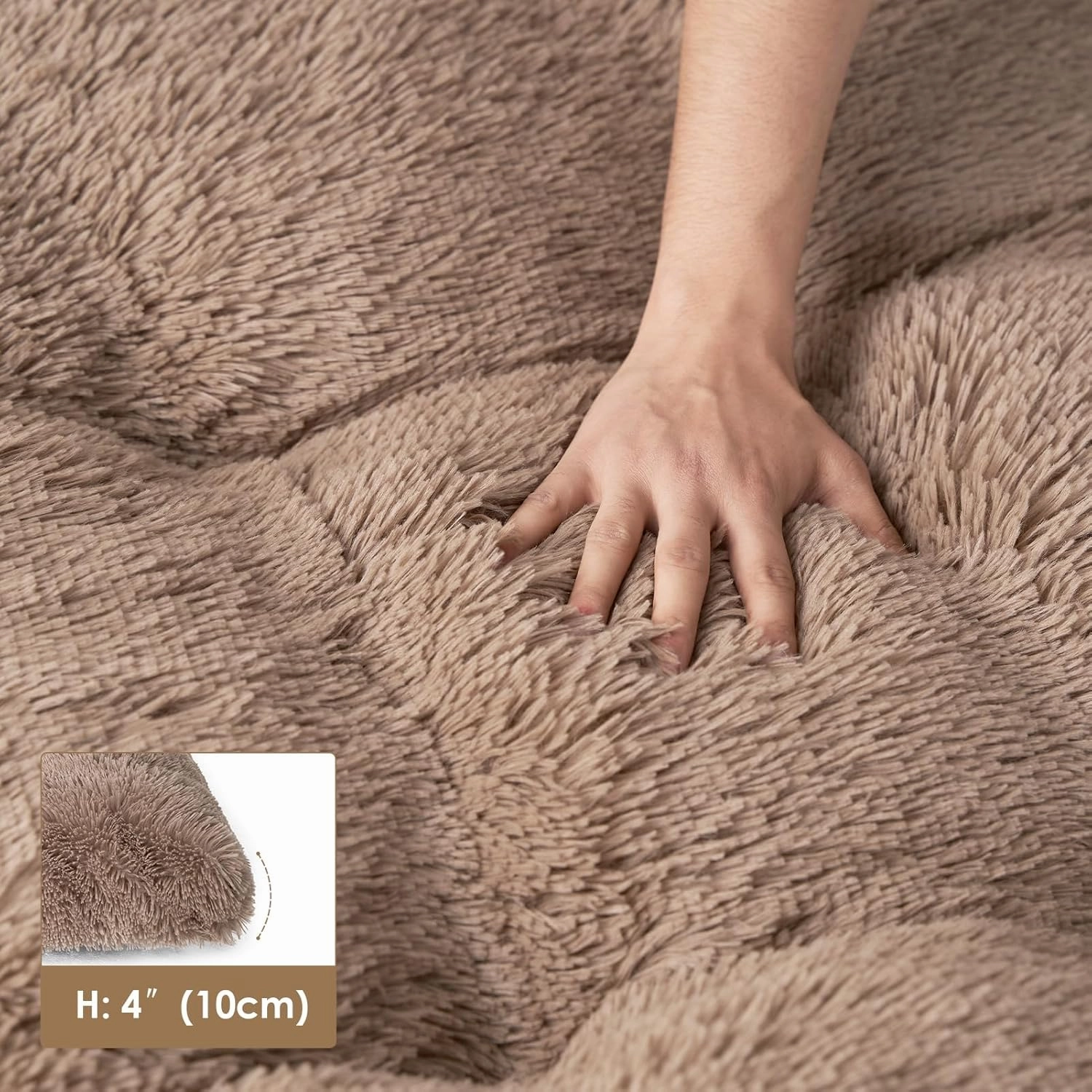 EHEYCIGA Fluffy Dog Crate Bed for Extra Large Dogs, Plush Faux Fur Crate Pad, Calming Anti Anxiety XL Dog Bed, Washable Soft Warm Mat with Non-Slip Bottom, Camel