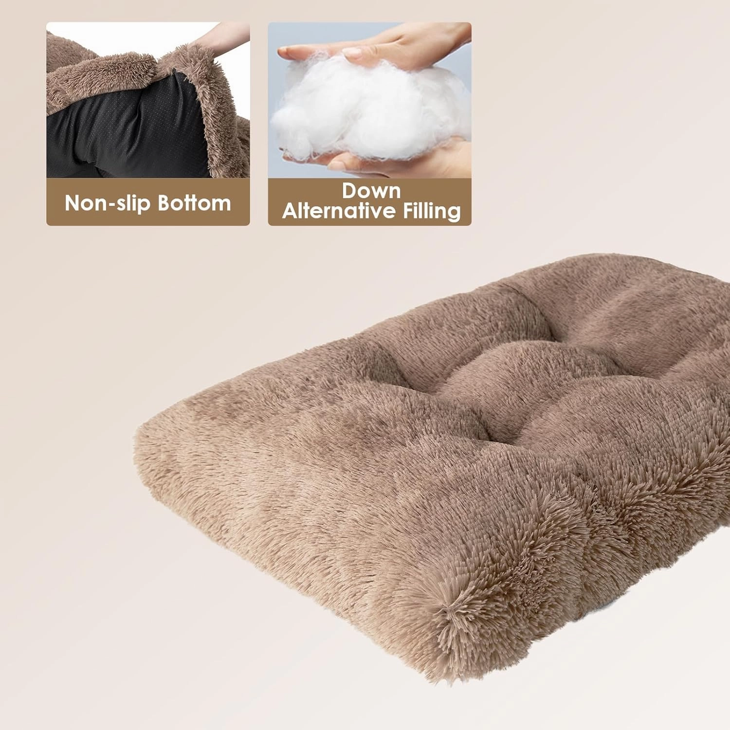 EHEYCIGA Fluffy Dog Crate Bed for Extra Large Dogs, Plush Faux Fur Crate Pad, Calming Anti Anxiety XL Dog Bed, Washable Soft Warm Mat with Non-Slip Bottom, Camel