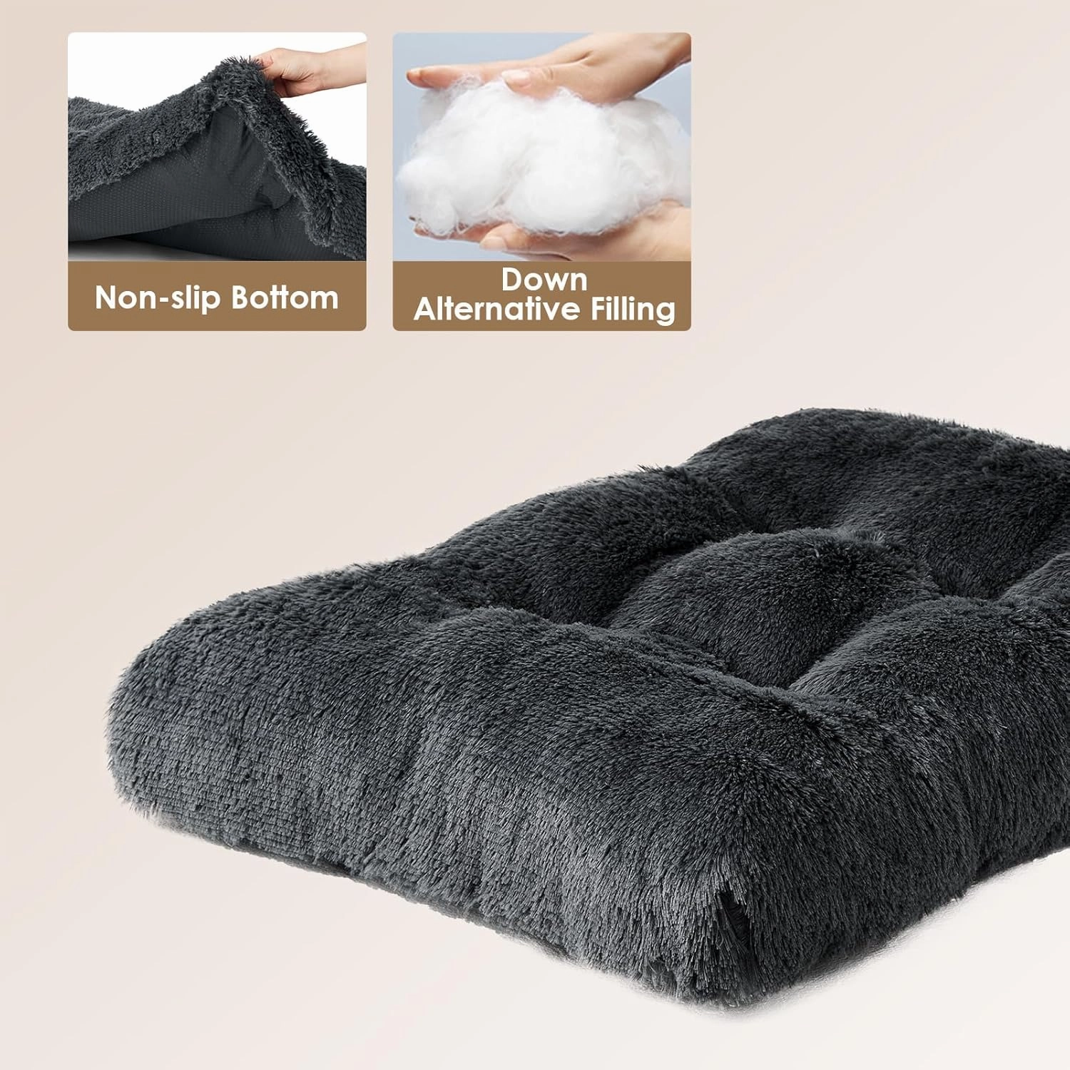 EHEYCIGA Fluffy Dog Crate Bed for Extra Large Dogs, Plush Faux Fur Dog Crate Pad, Calming Anti Anxiety XL Dog Bed for Crate, Washable Soft Warm Dog Crate Mat with Non-Slip Bottom, Dark Grey