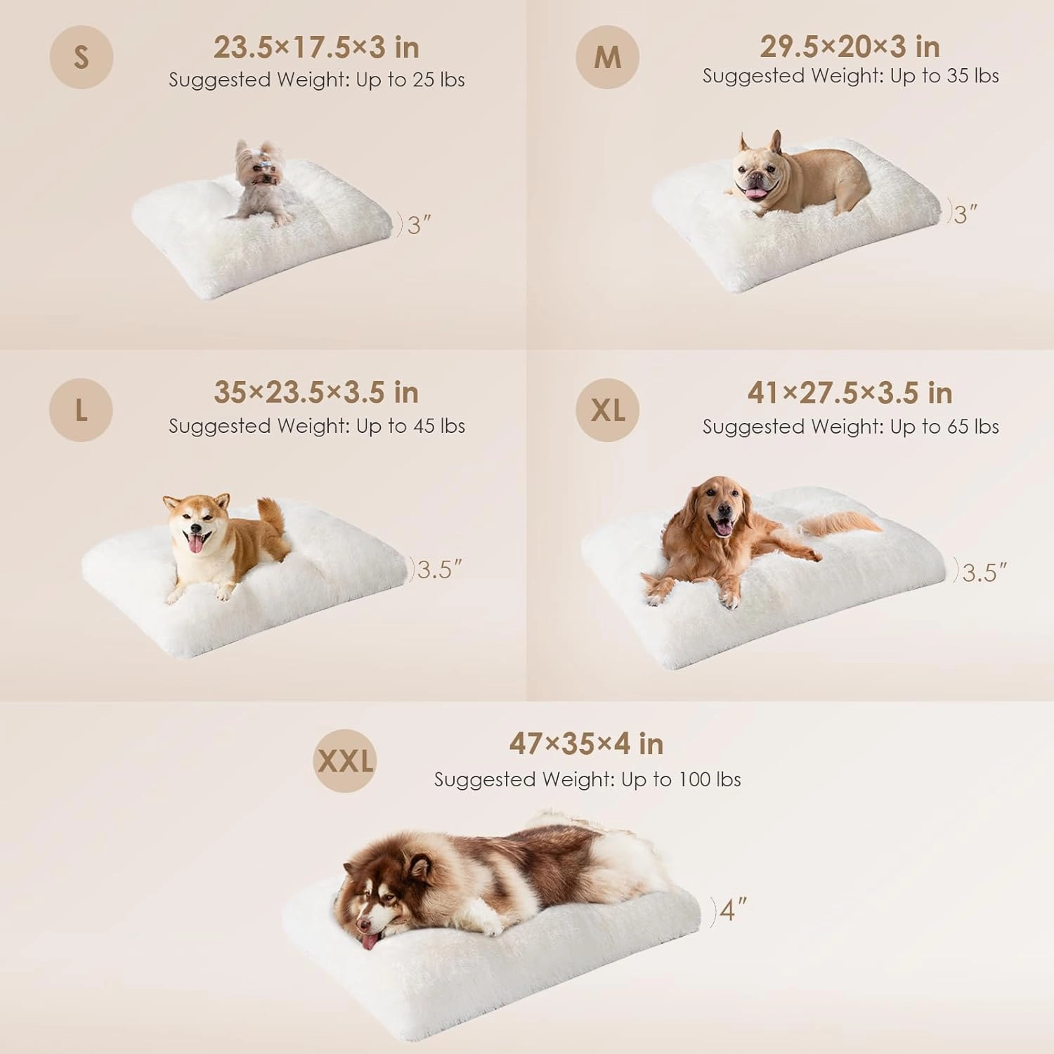 EHEYCIGA Fluffy Dog Crate Bed for Small Dogs, Plush Faux Fur Crate Pad, Calming Anti Anxiety Small Dog Bed, Washable Soft Warm Mat with Non-Slip Bottom, Beige