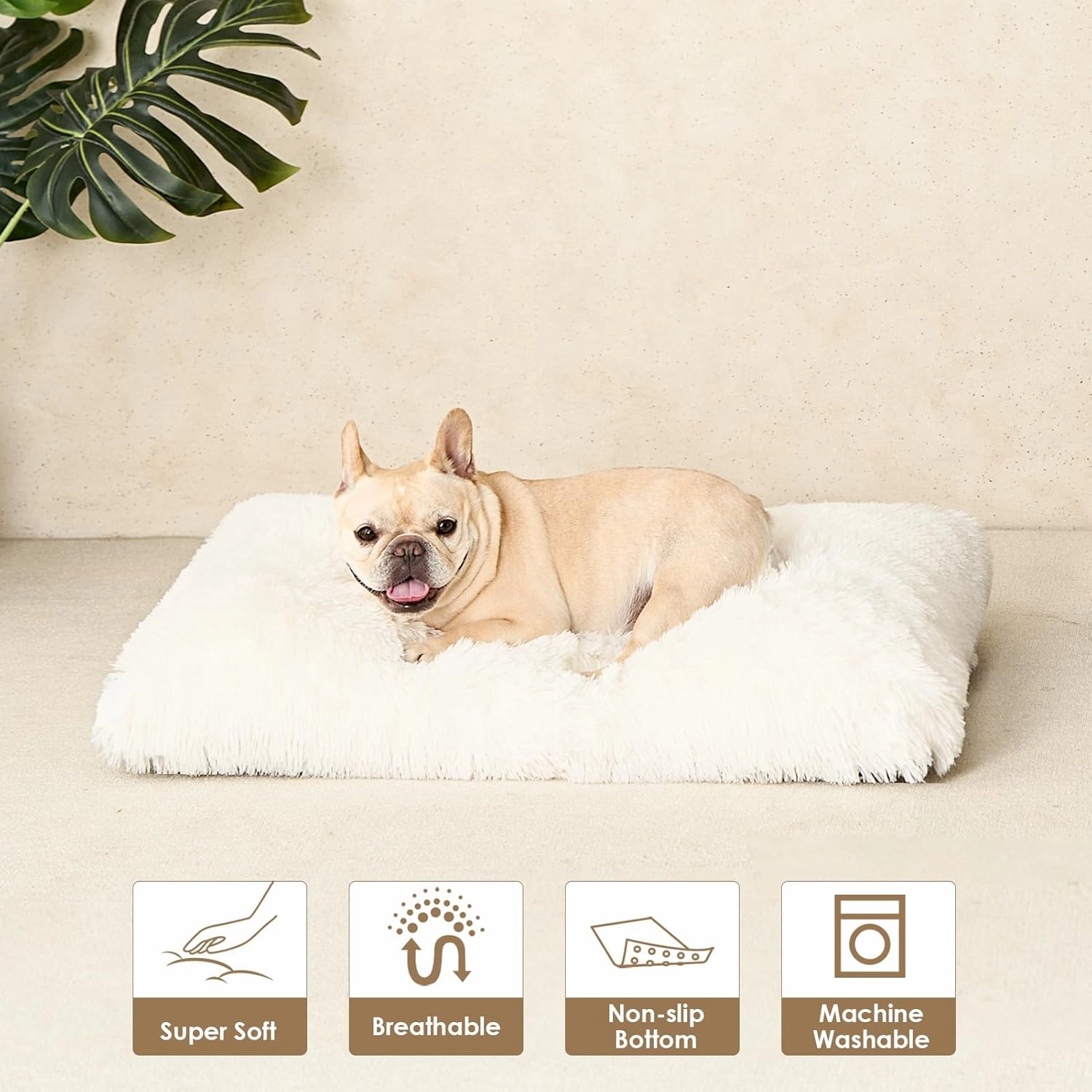 EHEYCIGA Fluffy Dog Crate Bed for Small Dogs, Plush Faux Fur Crate Pad, Calming Anti Anxiety Small Dog Bed, Washable Soft Warm Mat with Non-Slip Bottom, Beige