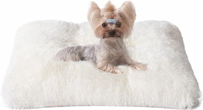 EHEYCIGA Fluffy Dog Crate Bed for Small Dogs, Plush Faux Fur Crate Pad, Calming Anti Anxiety Small Dog Bed, Washable Soft Warm Mat with Non-Slip Bottom, Beige