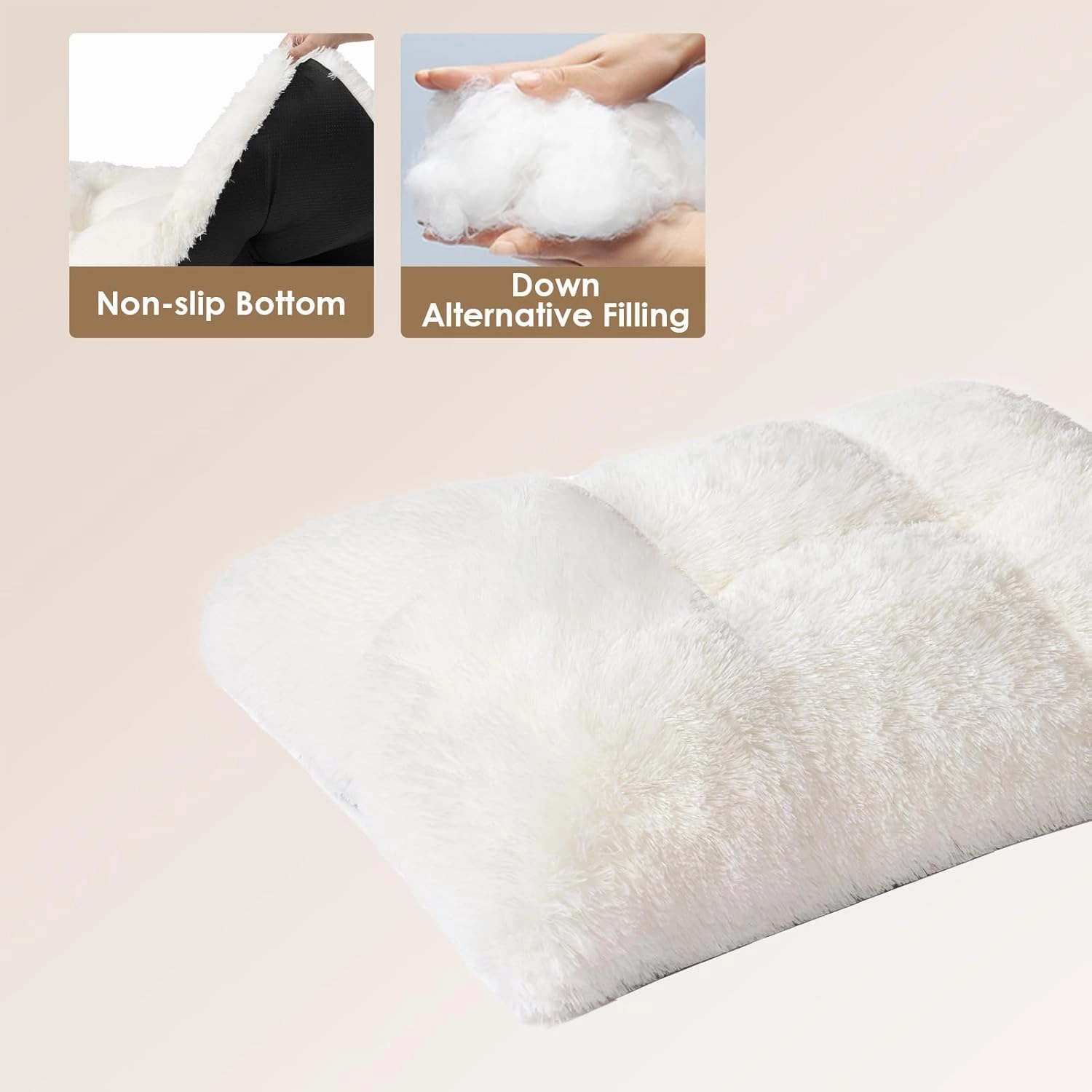 EHEYCIGA Fluffy Dog Crate Bed for Small Dogs, Plush Faux Fur Crate Pad, Calming Anti Anxiety Small Dog Bed, Washable Soft Warm Mat with Non-Slip Bottom, Beige