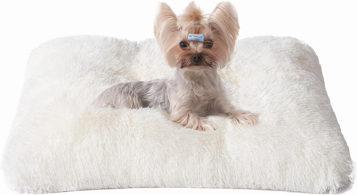EHEYCIGA Fluffy Dog Crate Bed for Small Dogs, Plush Faux Fur Crate Pad, Calming Anti Anxiety Small Dog Bed, Washable Soft Warm Mat with Non-Slip Bottom, Beige