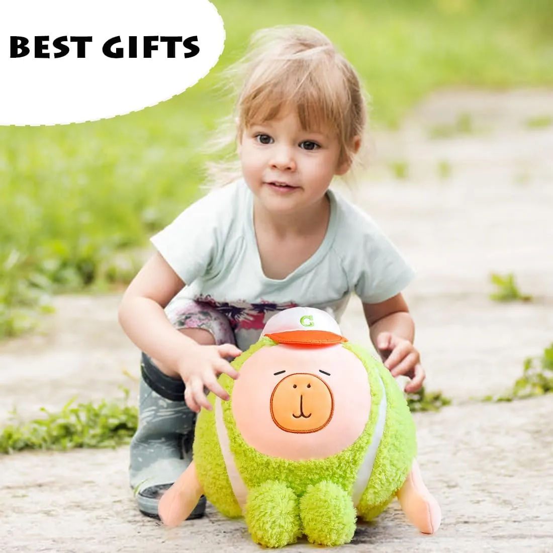 ELAINREN Kawaii Baseball Capybara Stuffed Pillow Super Soft Green Capybara Plushie Doll Gifts,Funny Baseball Shape Capybara Plush Toy/15.7''
