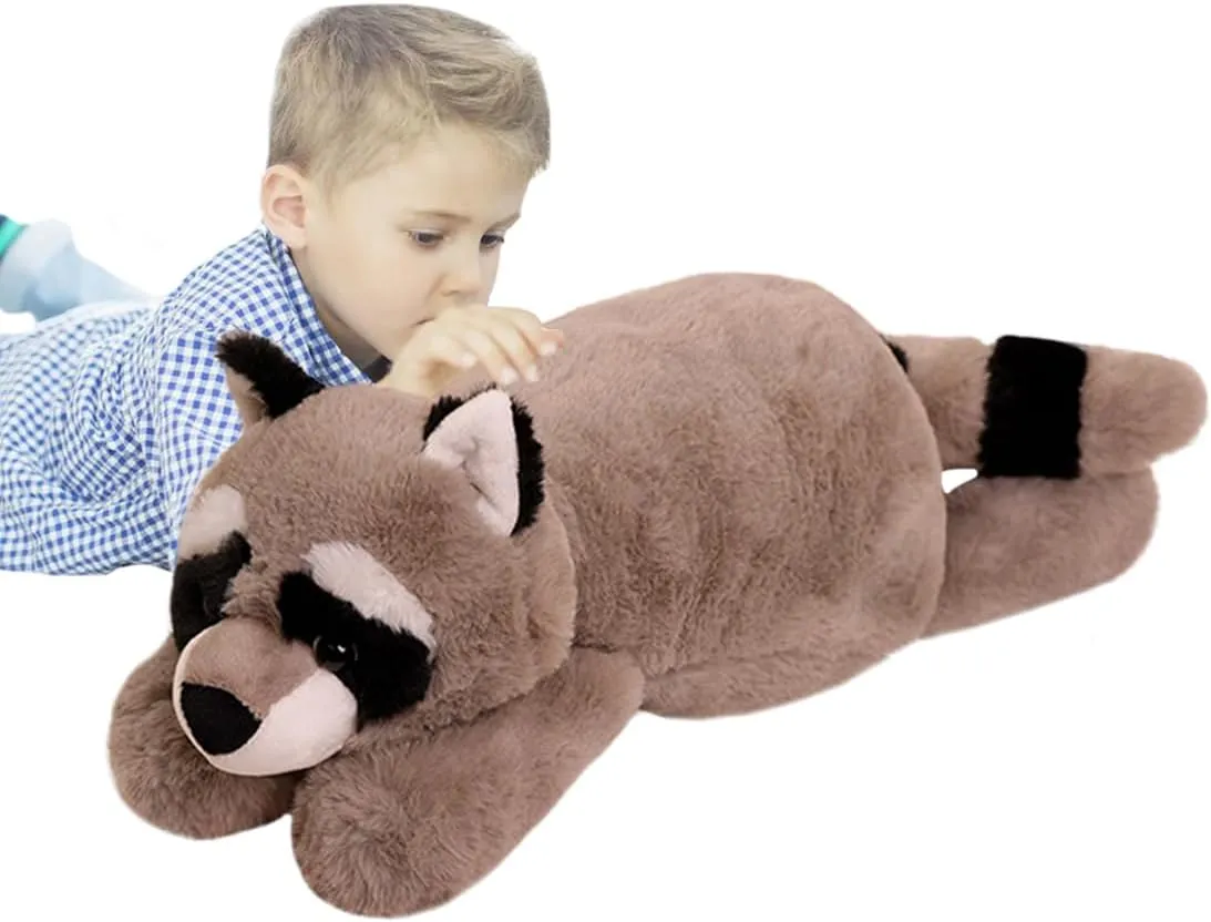 ELAINREN Lifelike Brown Raccoon Stuffed Animal Furry Coon Plush Toy Pillow Super Soft Zoo Raccoon Plushies Doll Gifts/23.6''