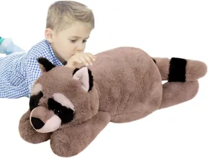 ELAINREN Lifelike Brown Raccoon Stuffed Animal Furry Coon Plush Toy Pillow Super Soft Zoo Raccoon Plushies Doll Gifts/23.6''