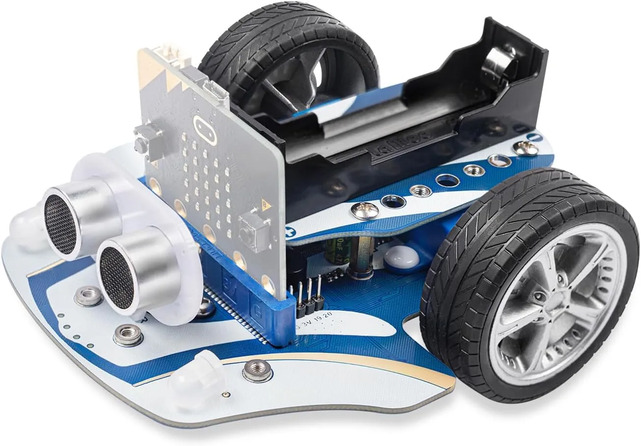 ELECFREAKS microbit Cutebot Pro DIY Programmable Robot Car Kit with 4 Line-Tracking Sensors and Encoded Motor, microbit Project Makecode Coding Set (not Include Micro:bit and Battery)