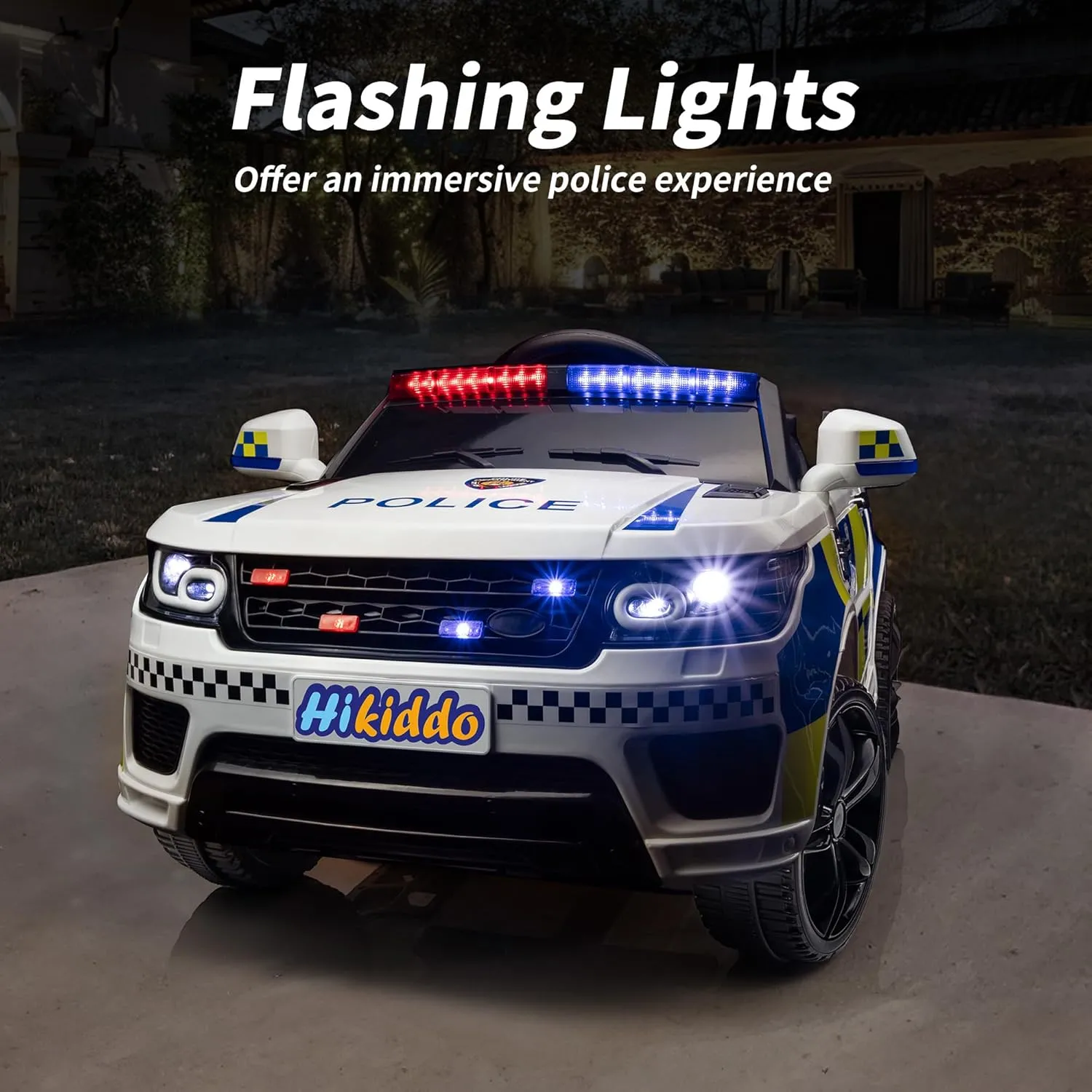 Electric Police Car for Kids, 24V Kids Ride-on Toy Car w/Remote Control, 400W Motor - White