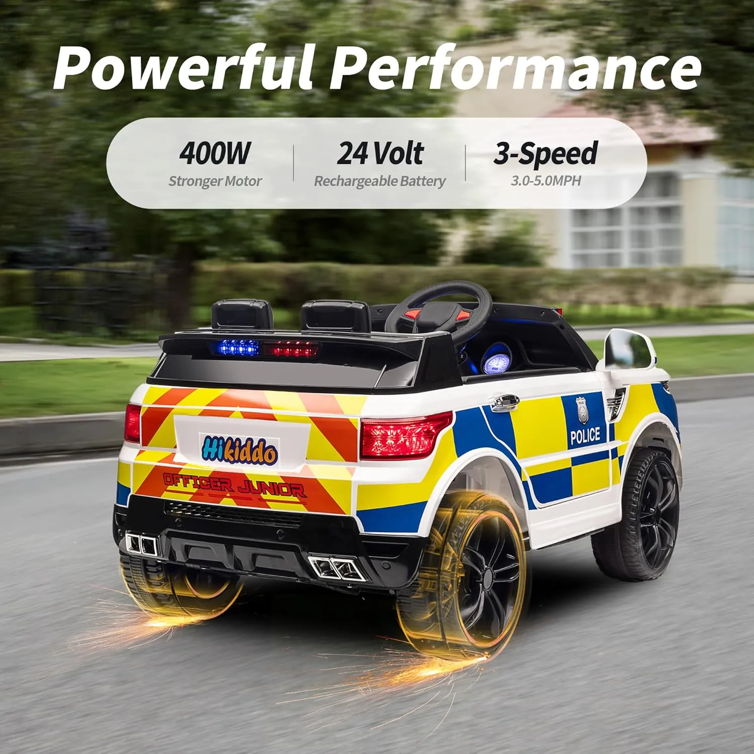 Electric Police Car for Kids, 24V Kids Ride-on Toy Car w/Remote Control, 400W Motor - White