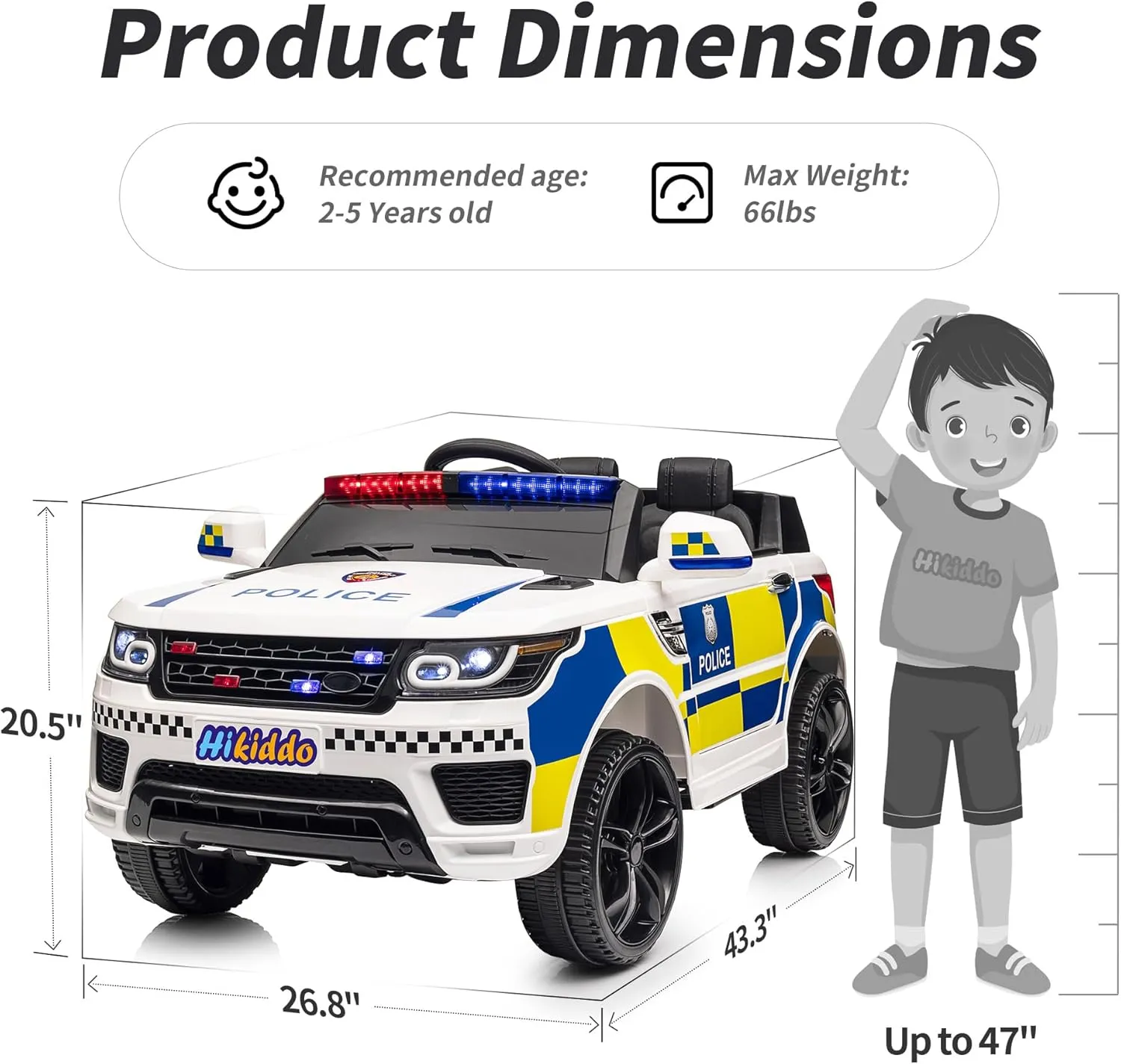 Electric Police Car for Kids, 24V Kids Ride-on Toy Car w/Remote Control, 400W Motor - White