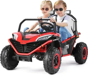 ELEMARA 2 Seater Ride on Car,12V Battery Powered Off-Road UTV Toy,4WD Electric Car with Remote Control,LED Lights,Bluetooth, 3 Speeds,2 Spring Suspension for 3-8 Boys & Girls,Red,48.2"x31"x31.5"