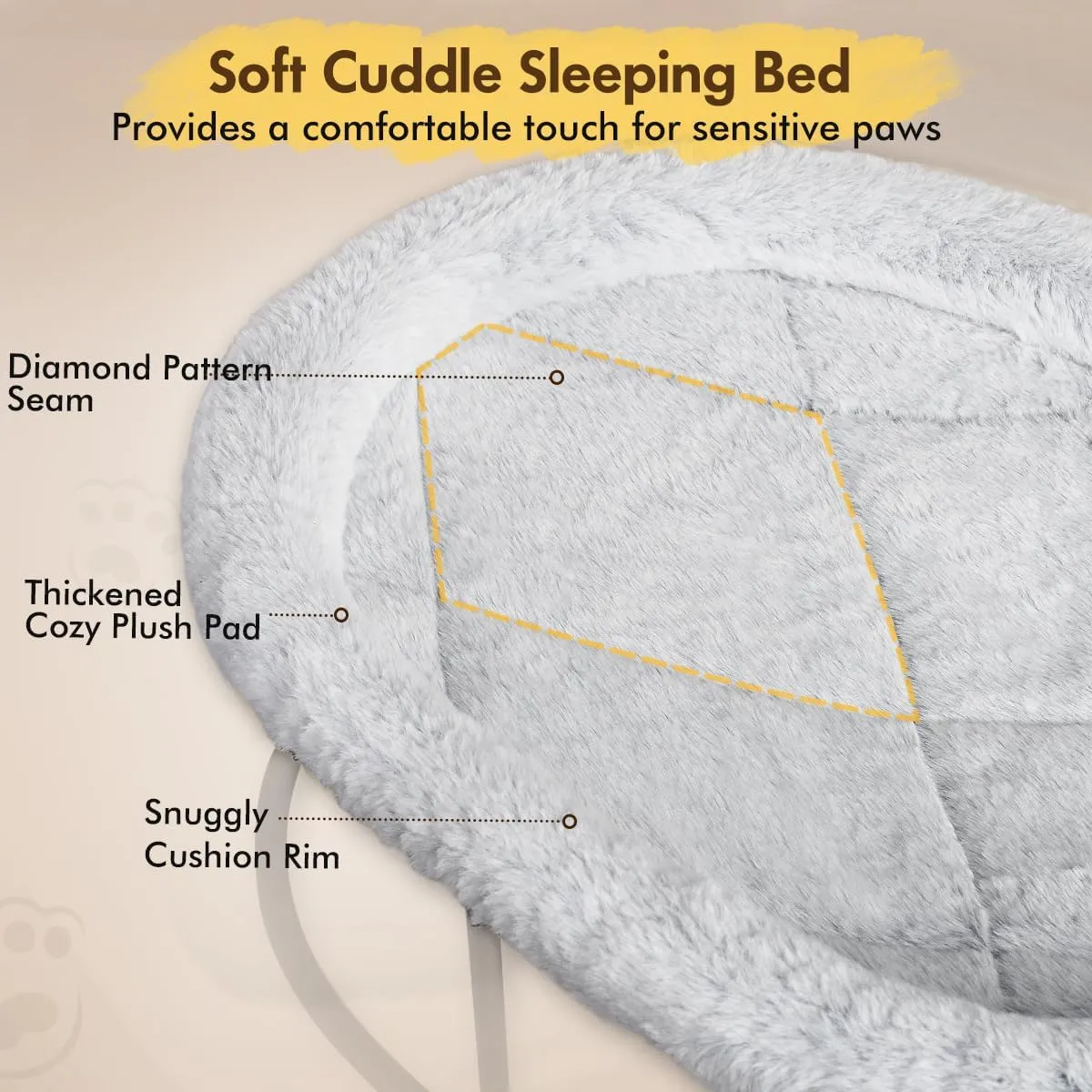 Elevated Cat Hammock Bed, Fluffy Warm Cuddle Bed with Detachable Pad, Raised Cuddler for Kittens, Small Dogs, Oval Grey