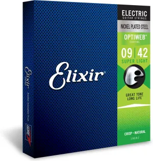 Elixir Strings 19002 Electric Guitar With Optiweb Coating, Super Light (.009-.042)