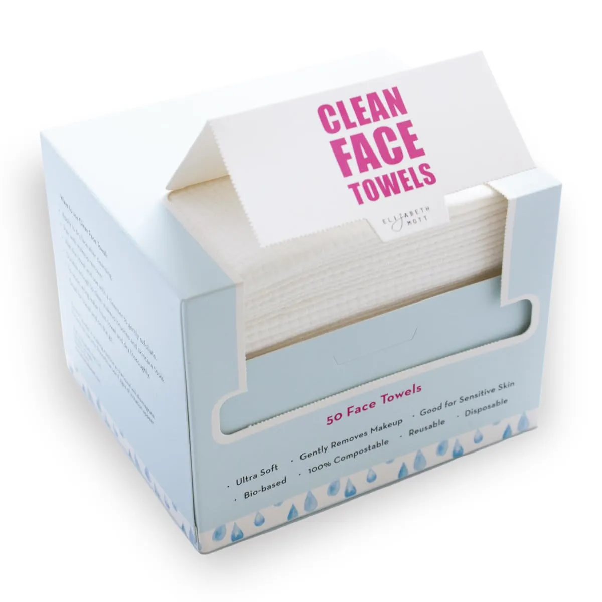 Elizabeth Mott Thank Me Later Disposable Face Towels – 100% Biobased Facial Washcloths for Cleansing, Makeup Removal & Skincare – Ultra-Soft, Lint-Free, Extra Absorbent for Sensitive Skin – 50 Count