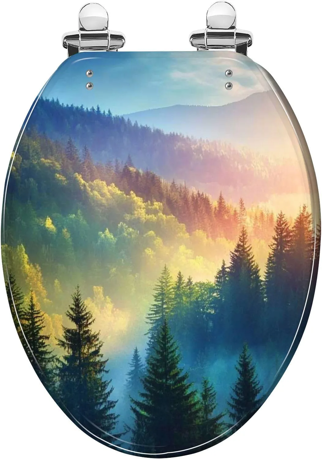 Elongated Toilet Seat Mountains sunrise Dolomites South Tyrol Italy Quiet Close Strong Stainless Steel Hinges Resin Toilet Seat Easy to Install Easy to Clean