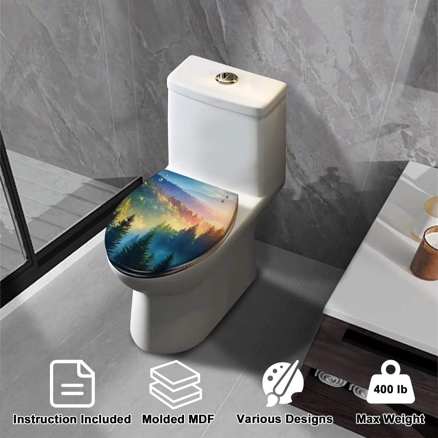 Elongated Toilet Seat Mountains sunrise Dolomites South Tyrol Italy Quiet Close Strong Stainless Steel Hinges Resin Toilet Seat Easy to Install Easy to Clean