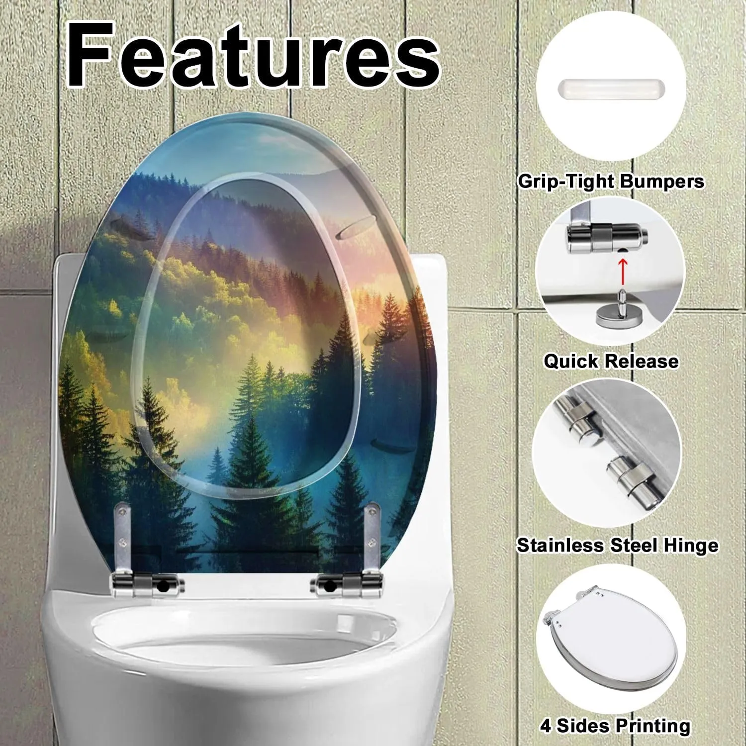 Elongated Toilet Seat Mountains sunrise Dolomites South Tyrol Italy Quiet Close Strong Stainless Steel Hinges Resin Toilet Seat Easy to Install Easy to Clean