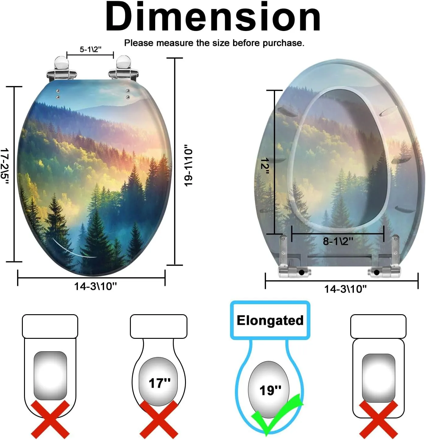 Elongated Toilet Seat Mountains sunrise Dolomites South Tyrol Italy Quiet Close Strong Stainless Steel Hinges Resin Toilet Seat Easy to Install Easy to Clean