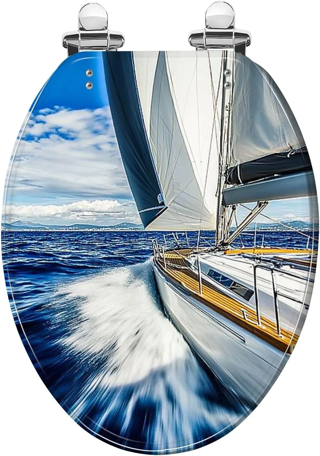 Elongated Toilet Seat Sailing wind sailboat Quiet Close Strong Stainless Steel Hinges Resin Toilet Seat Easy to Install Easy to Clean