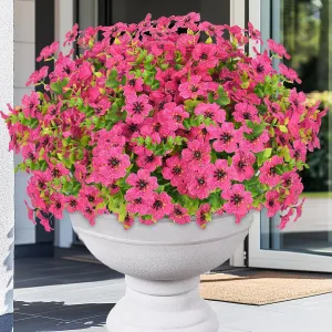 Elyum Artificial Flowers for Outdoors, 9 Bundles Artificial Plants & Flowers Outdoor, UV Resistant Faux Flowers Outdoor Fake Flowers for Outside Porch Window Box Decoration(Rose Red)