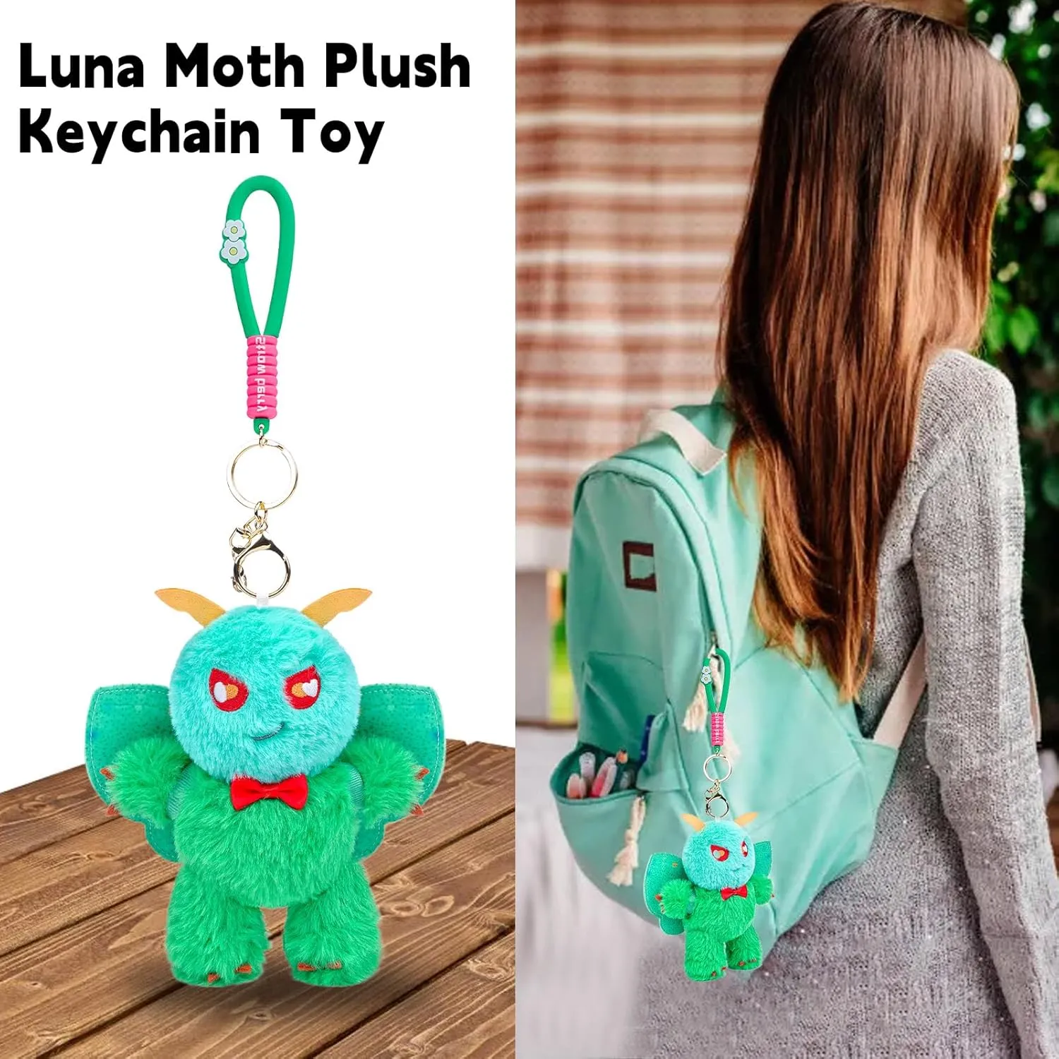 Emerald Moth Plush Keychain Toy, Cute Emerald Moths Stuffed Animal Figure Keychain 6.5in, Cute Removable Plushie Figure as Gift for Your Friends