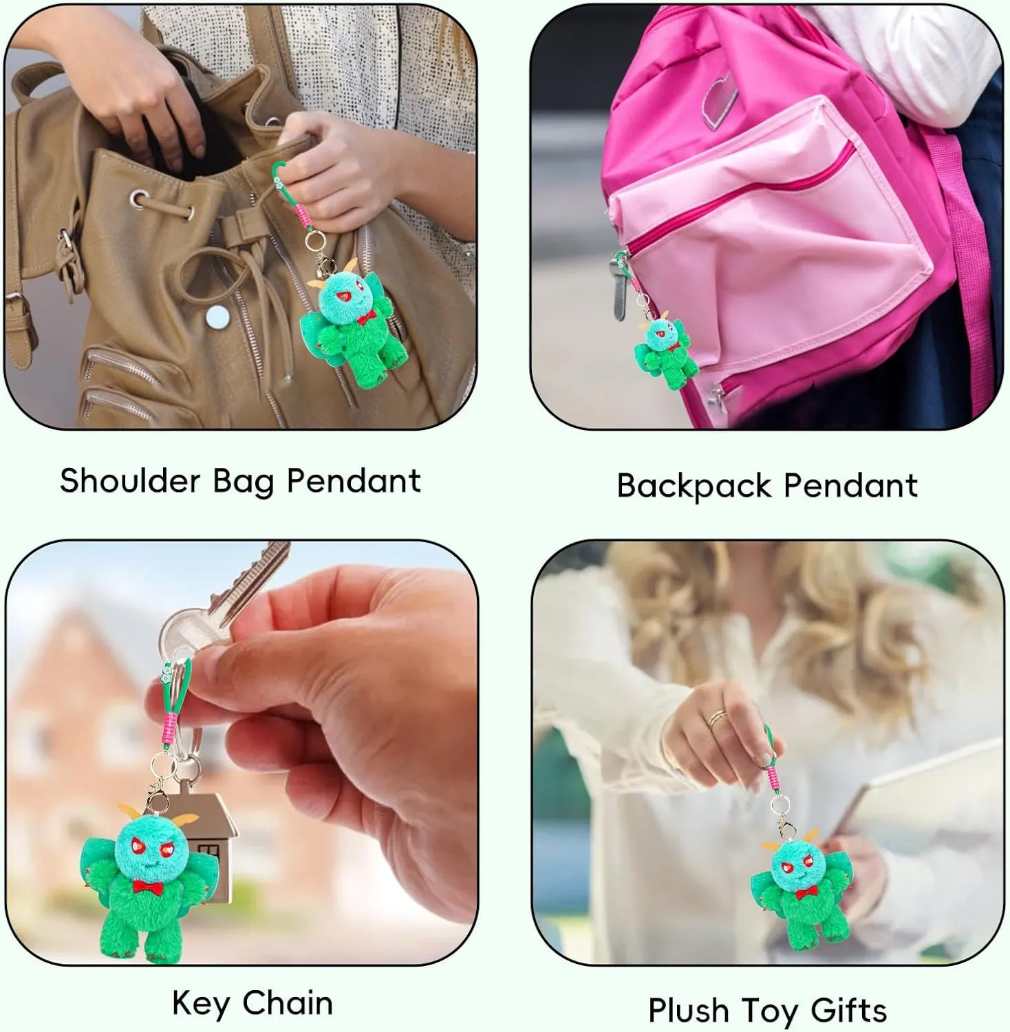 Emerald Moth Plush Keychain Toy, Cute Emerald Moths Stuffed Animal Figure Keychain 6.5in, Cute Removable Plushie Figure as Gift for Your Friends