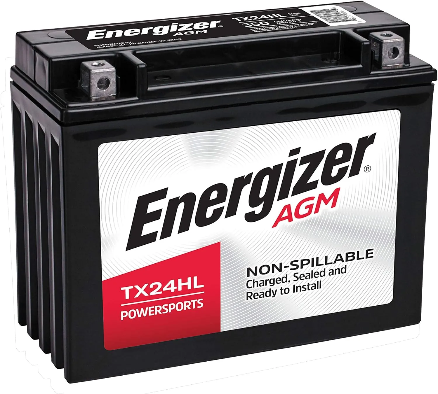 Energizer TX24HL AGM Motorcycle and ATV 12V Battery, 350 Cold Cranking Amps and 21 Ahr, Replaces: YTX24HL-BS and others, Black