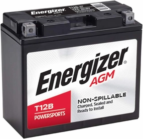 Energizer T12B AGM Motorcycle 12V Battery, 175 Cold Cranking Amps and 10 Ahr, Replaces: YTZ12B, YT12B-BS, and others, Black
