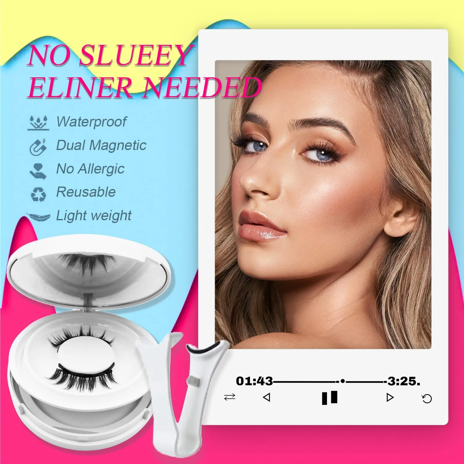 Enjuvie Magnetic Eyelashes with Applicator, Magnetic Eyelashes Without Eyeliner，Reusable Glue-Free Natural Look Eyelashes Kit Easy to Wear and Remove