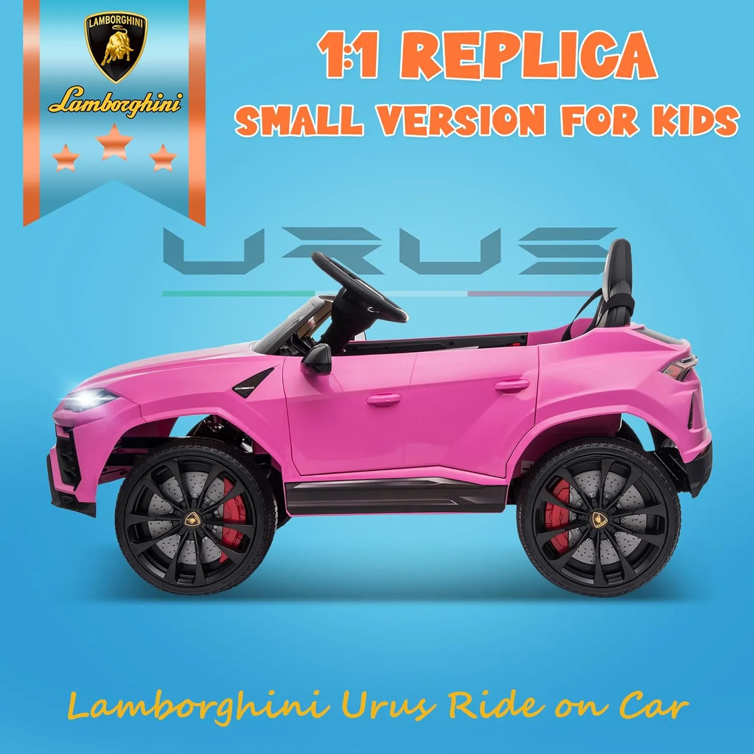 ENYOPRO 12V Licensed Lamborghini Urus Ride On Car, Electric SUV Car Power Wheel Toy w/Parent Remote Control, Music Player, FM Radio, LED Headlights, Soft Start, 2.5MPH Max Speed for Kids (Pink)