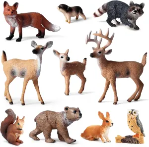 EOIVSH Forest Animals Figures, 10pcs Realistic Woodland Creatures Figurines for Kids, Plasitc Jungle Animals Toys for Cake Topper Birthday Gift