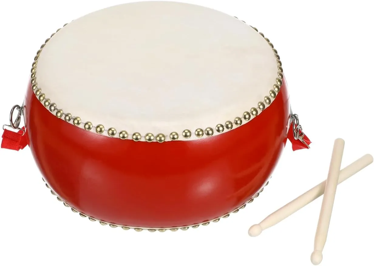 ERINGOGO 9 inch Chinese Drum, Kids Hand Drum Wooden Drum with Carry Strap and Drum Sticks, Traditional Chinese Percussion Instrument for Lion Dance, Rhythm