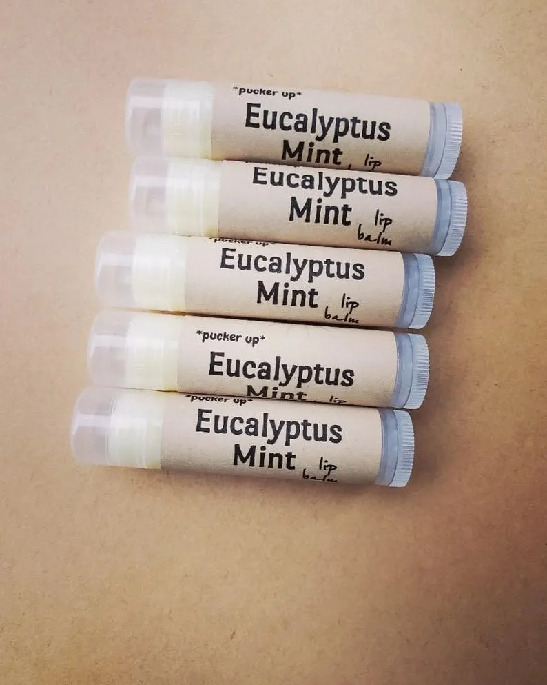 Eucalyptus Mint Lip Balm, Essential Oil Lip Balm, Natural Lip Care (Set of 5)