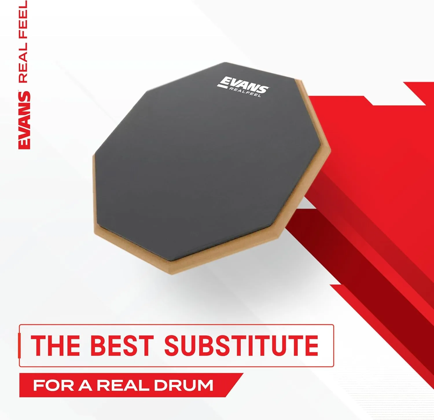 Evans RealFeel - Drum Practice Pad - Drum Pad - Drummer Practice Pad - Gum Rubber, Single Sided, Stand Mountable, 7 inch
