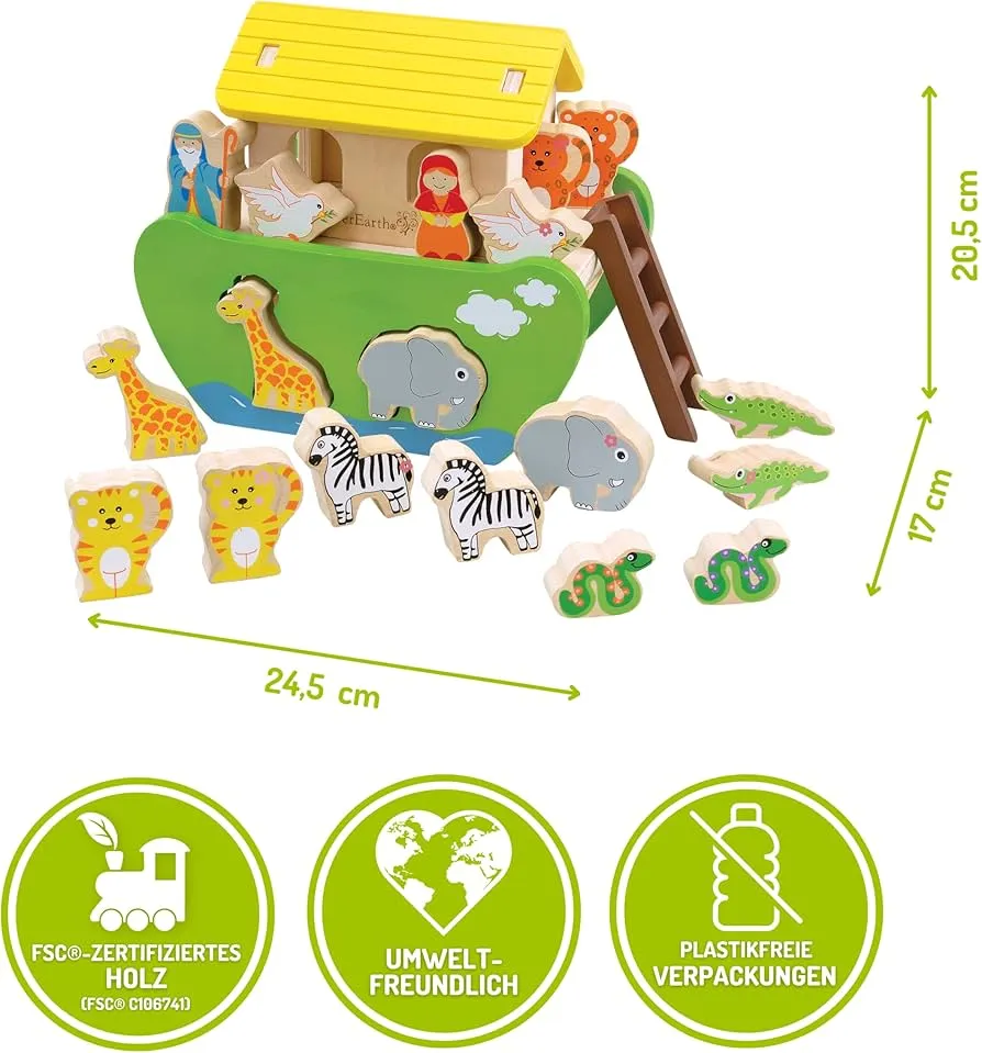 EverEarth Shape Sorting Noah's Ark Toddler Pretend & Imaginative Play Animal Toys Earth Day Developmental Toys for Toddlers Best Seller 2yrs 