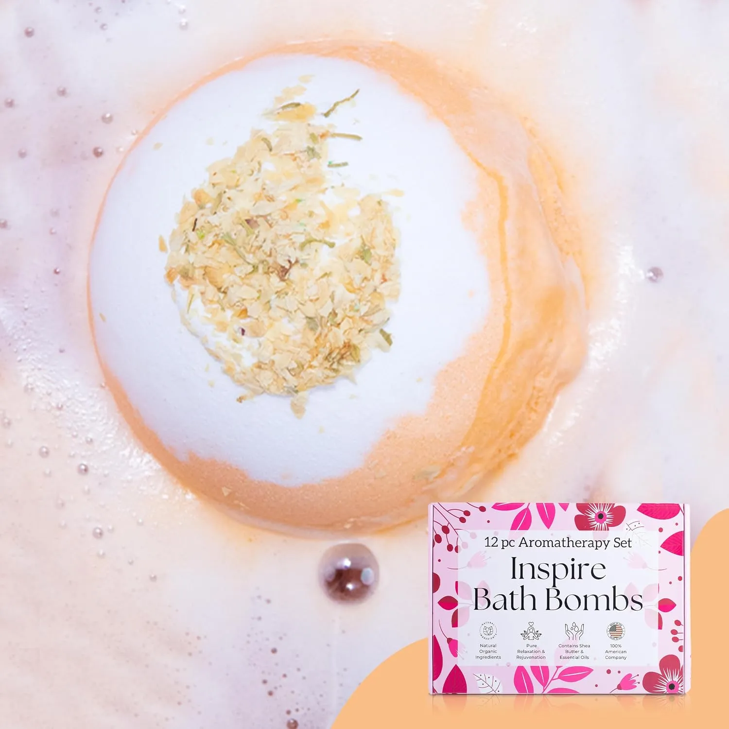 EvolutionUSA Inspire Bath Bombs for Women, 12 Gorgerous Flower Bath Bombs Topped with Dried Flowers, Luxurious Mother's Day Gift Set, Brithday Gift, Easter Gift or for Creating Lush Self Care Moment