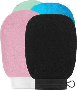 Exfoliating Glove Pack of 4 – Deep Cleaning Exfoliating Body Scrubber- Exfoliating Gloves for Shower for Smooth Radiant Skin – Dead Skin Remover & Body Scrub Mitt for Skin Cell Renewal