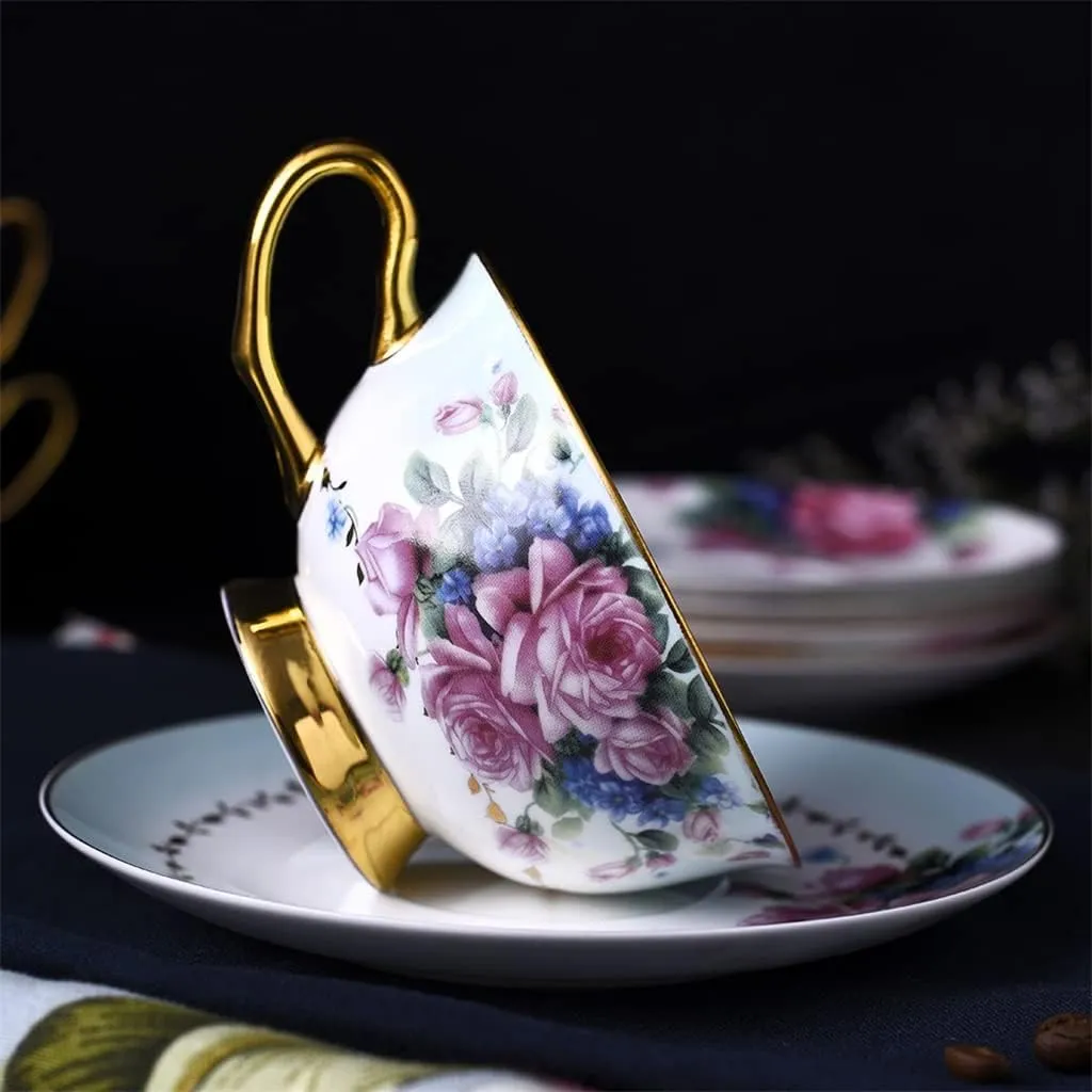Exquisite Cup Flowered Decal Ceramic Coffee Set Cup Grace Tea Ware for Wgift Teaware/White/200Ml