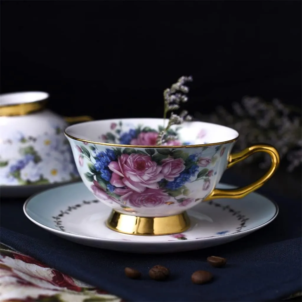 Exquisite Cup Flowered Decal Ceramic Coffee Set Cup Grace Tea Ware for Wgift Teaware/White/200Ml