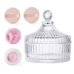 Extra Large Body Powder Puff and Container Set Crystal Clear Powder Container with 3 Soft Velour Power Puffs for Women Baby Face & Body Washable Reusable Wet Dry Makeup Mother's Day Gifts
