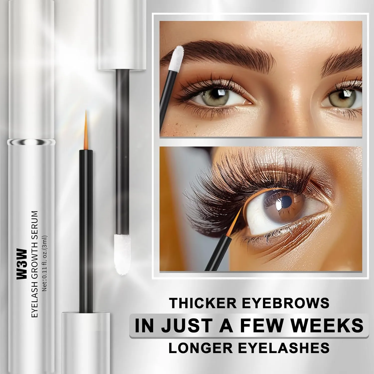 Eyelash and Eyebrow Growth Serum Two Piece Set, Eyelash Serum for Eyelash Growth Thickness, Stronger, Healthier Lashes & Brows, Longer, Fuller, and Thicker Lashes, Vegan & Cruelty-Free (3ml 3ml)