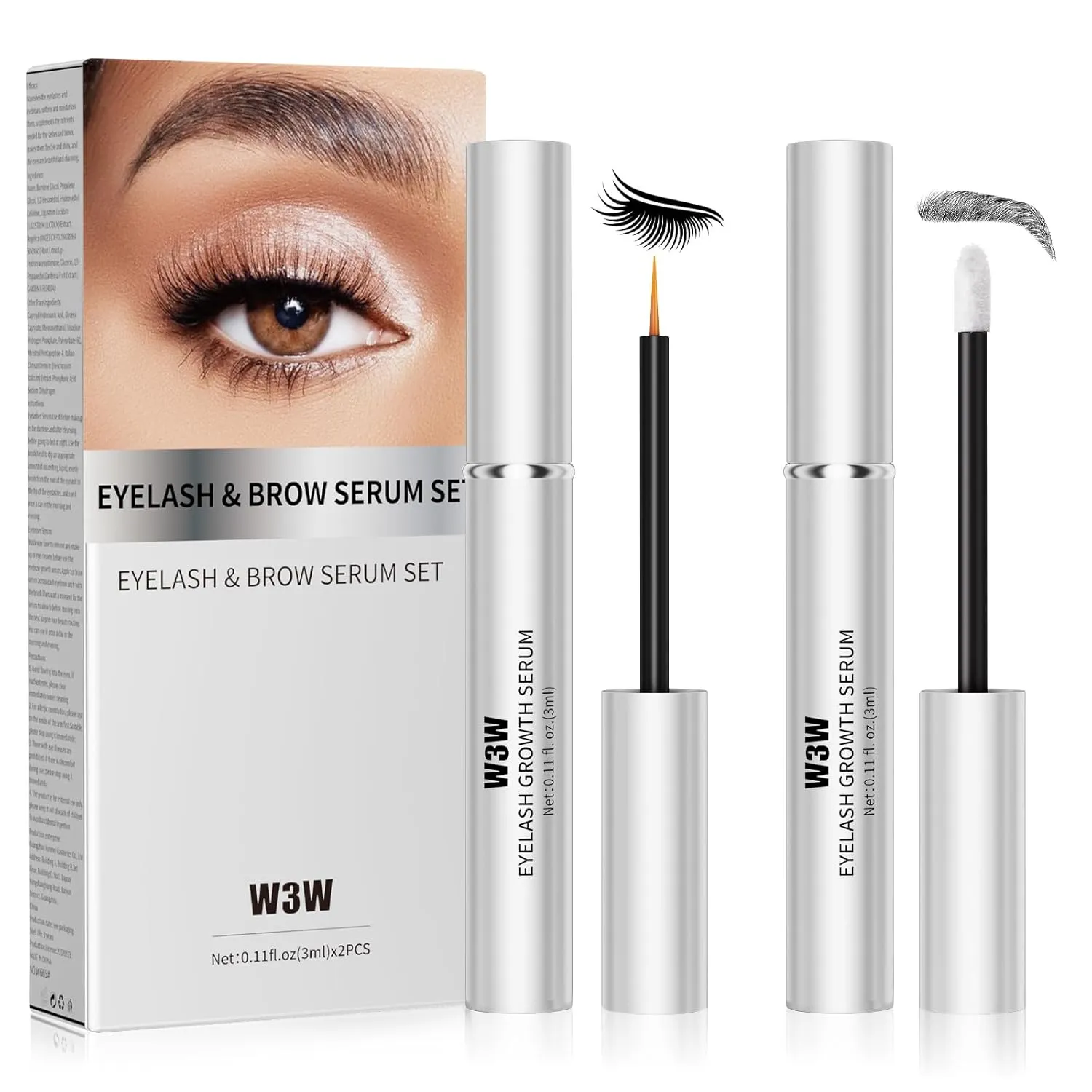 Eyelash and Eyebrow Growth Serum Two Piece Set, Eyelash Serum for Eyelash Growth Thickness, Stronger, Healthier Lashes & Brows, Longer, Fuller, and Thicker Lashes, Vegan & Cruelty-Free (3ml 3ml)