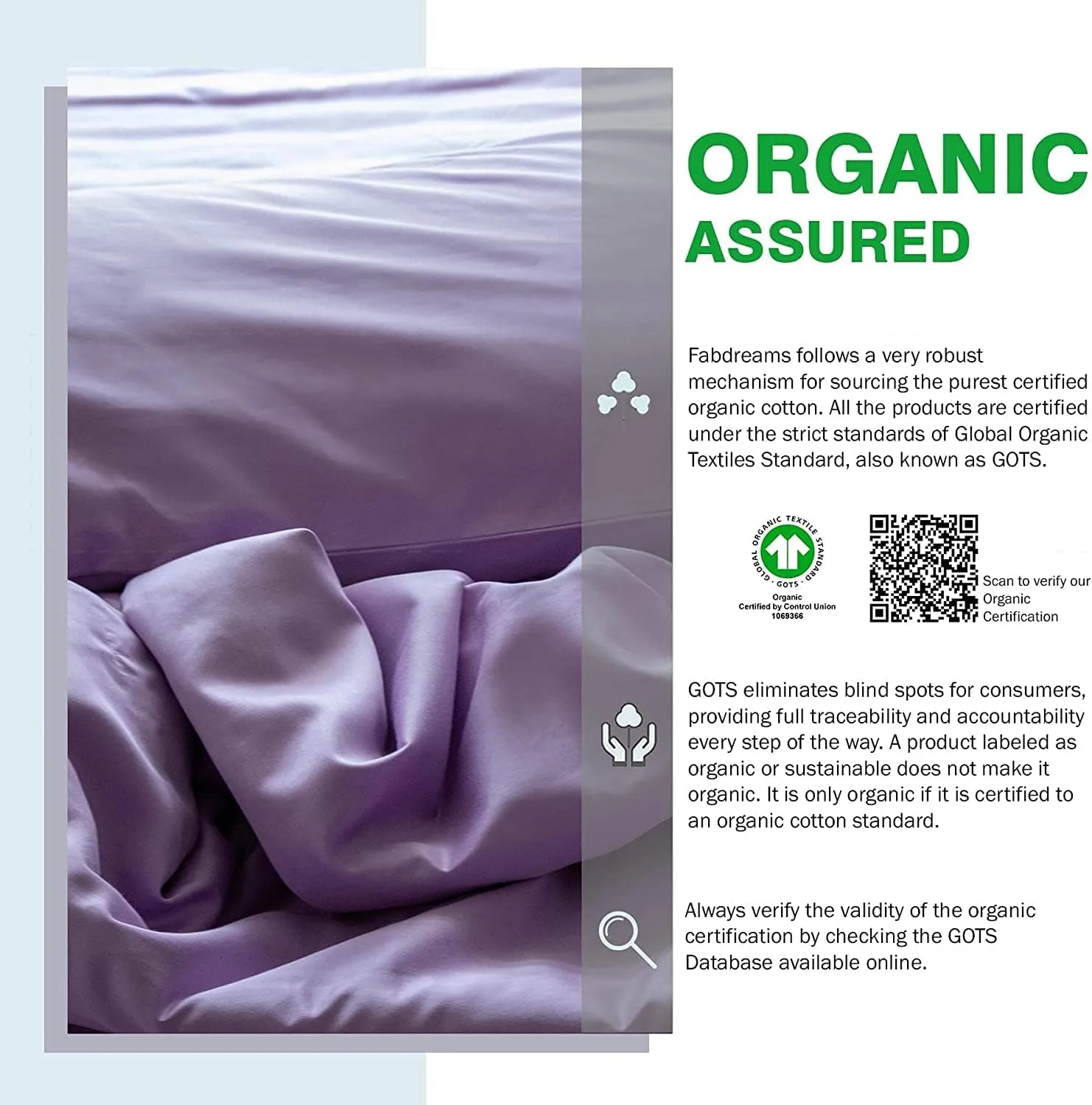 Fabdreams 100% Organic Cotton Percale Weave King Size Sheet Set | 300 Thread Count | GOTS Certified | Long Staple Cotton | Cool Crisp Breathable | Fits Upto 17" Deep Pocket | Lilac