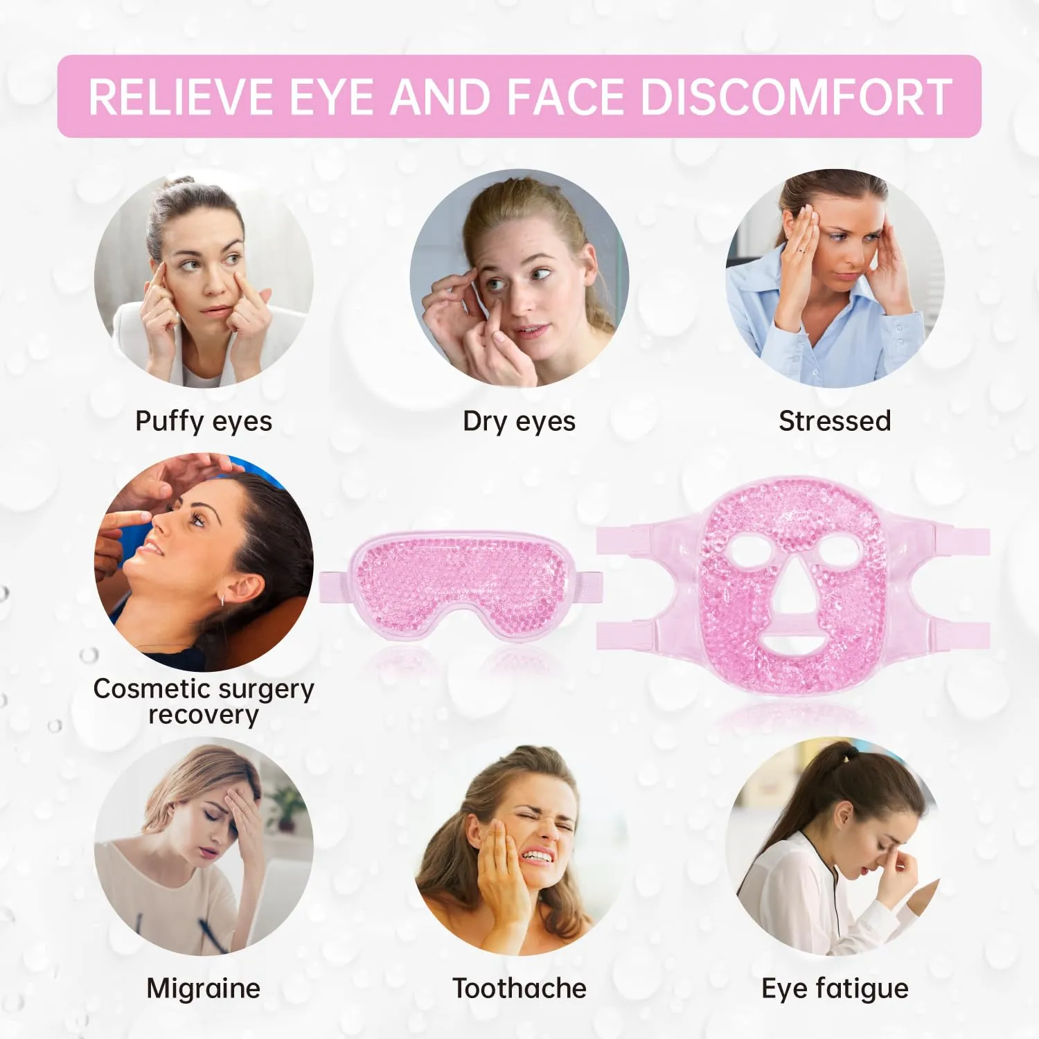 Face Eye Mask Ice Pack for Reducing Puffiness, Bags Under Eyes, Puffy Dark Circles, Migraine,Hot/Cold Pack with Soft Plush Backing (Pink-(1*Eye Mask 1*Face Mask))