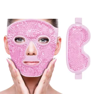 Face Eye Mask Ice Pack for Reducing Puffiness, Bags Under Eyes, Puffy Dark Circles, Migraine,Hot/Cold Pack with Soft Plush Backing (Pink-(1*Eye Mask 1*Face Mask))