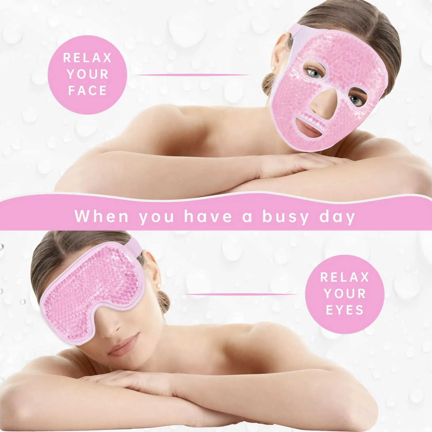 Face Eye Mask Ice Pack for Reducing Puffiness, Bags Under Eyes, Puffy Dark Circles, Migraine,Hot/Cold Pack with Soft Plush Backing (Pink-(1*Eye Mask 1*Face Mask))