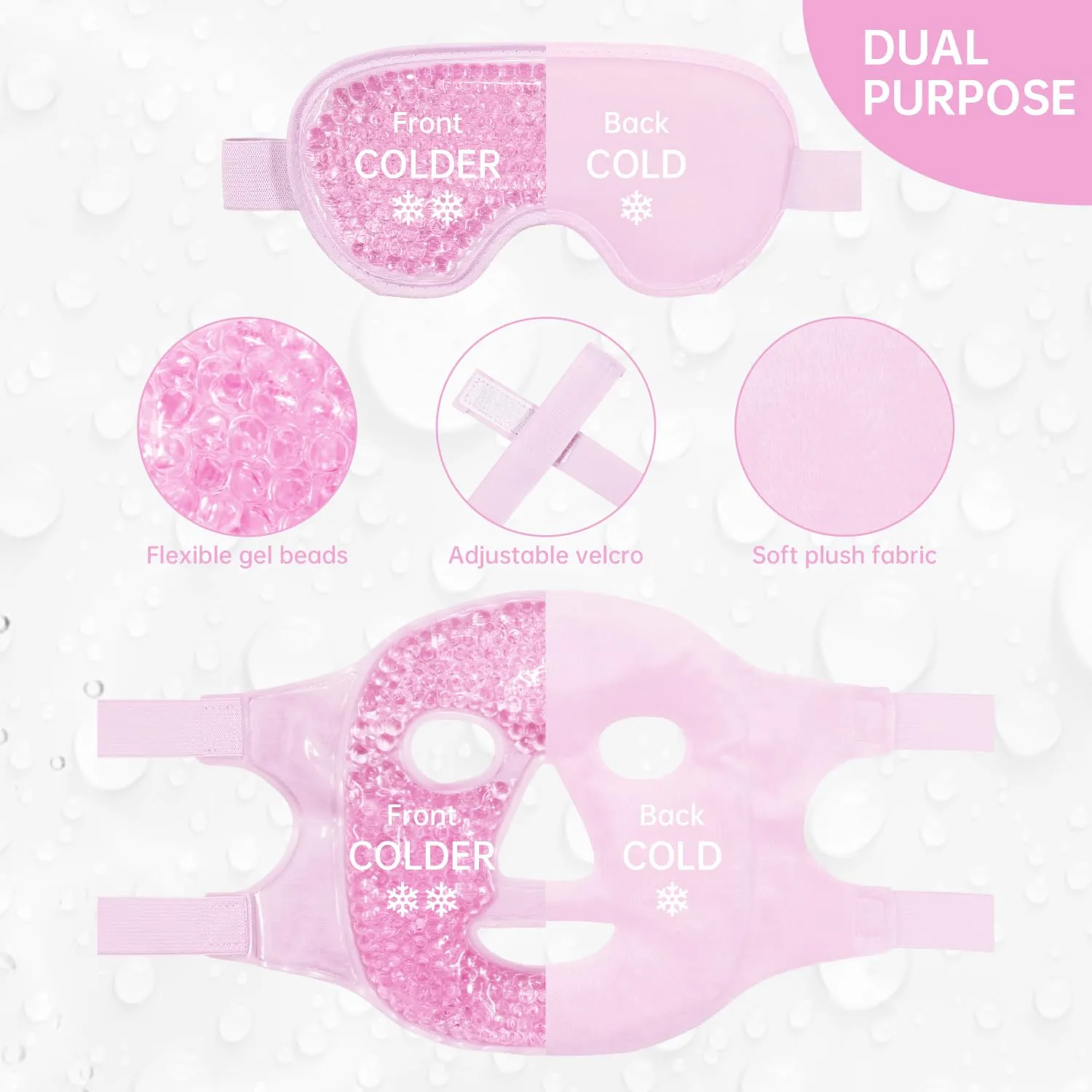 Face Eye Mask Ice Pack for Reducing Puffiness, Bags Under Eyes, Puffy Dark Circles, Migraine,Hot/Cold Pack with Soft Plush Backing (Pink-(1*Eye Mask 1*Face Mask))