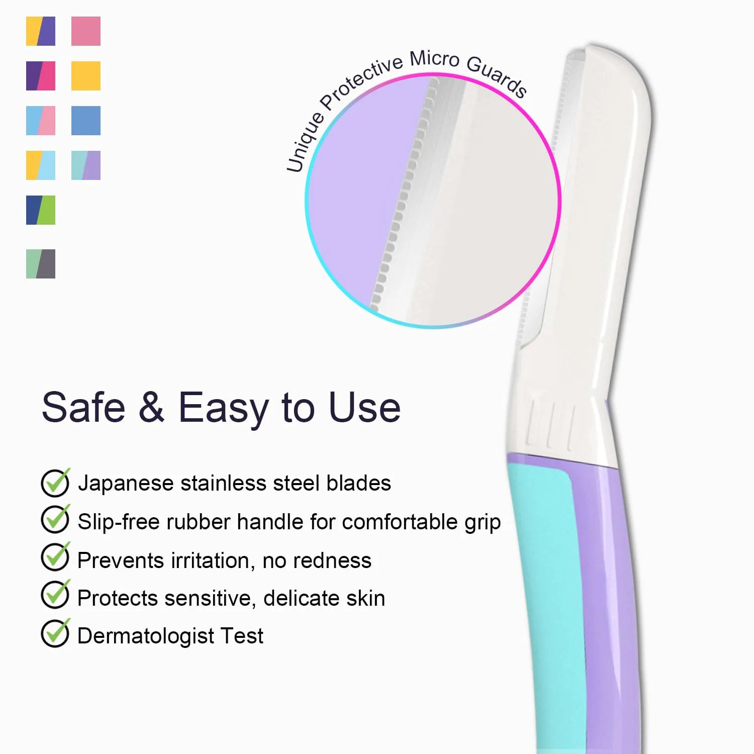 Face Razors for Women, Reusable Handle with 19 Microblades, Dermaplane Razor for Women Face, Eyebrow & Facial Razors, Peach Fuzz Remover, Gentle Exfoliating, for Sensitive Skin (Wisteria)
